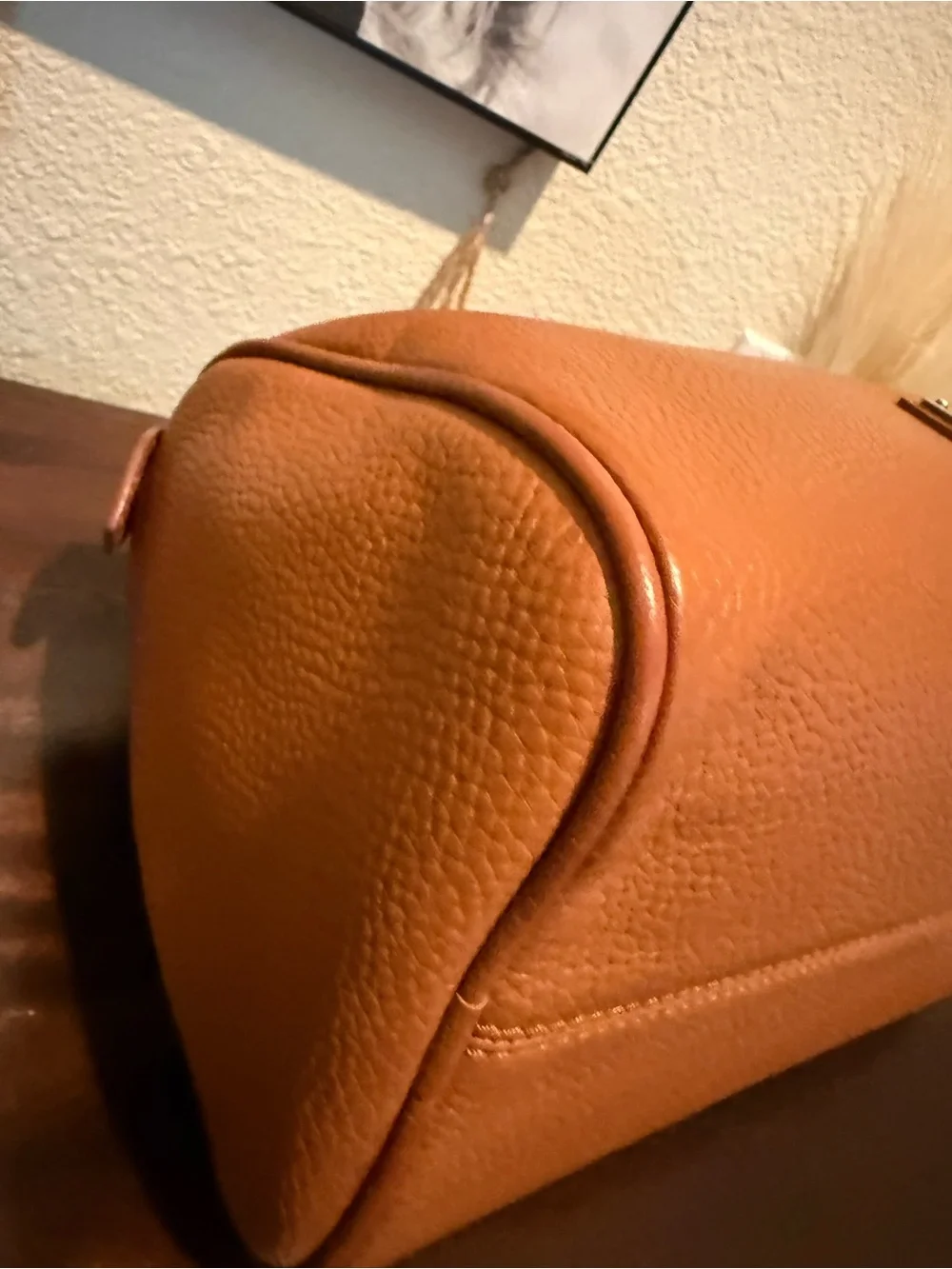 Dooney & Bourke Tan Pebbled Leather Satchel with Detachable Strap